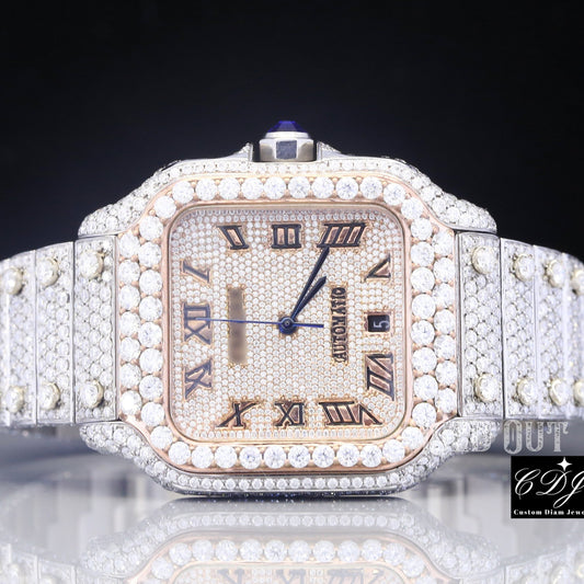 Moissanite Square Dial Iced Out Cartier Santos Watch customdiamjewel