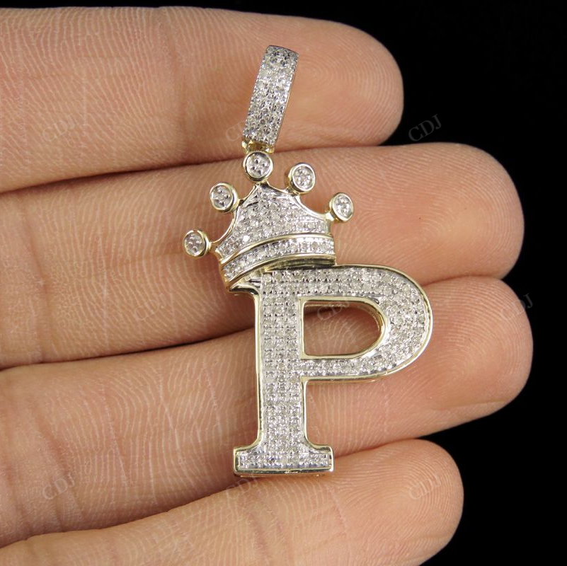 Iced Out Diamond 14K Gold Letter 'P' Initial Custom Pendant CustomDiamJewel