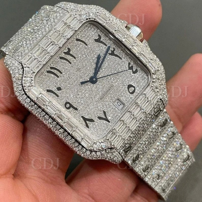 Bust Down Cartier Santos Custom Men's Moissanite Watch customdiamjewel
