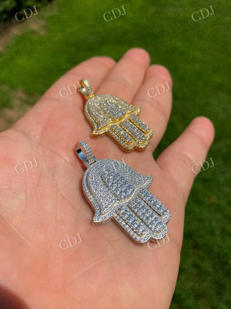 Hip Hop Hamsa Hand Lab Grown Diamond Pendant  customdiamjewel   