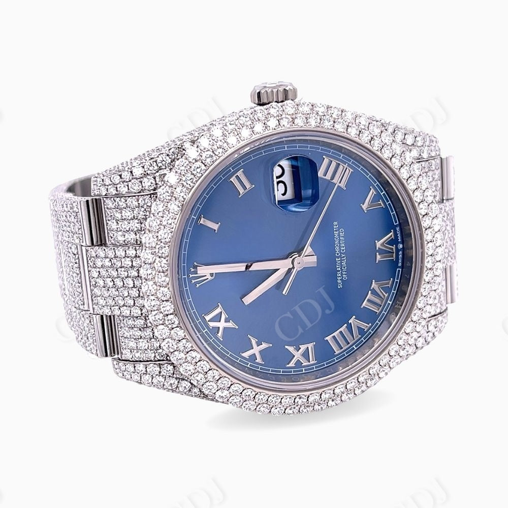 Rolex Blue Dial Iced Out Moissanite Watch customdiamjewel