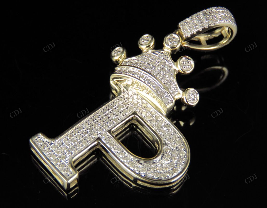 Iced Out Diamond 14K Gold Letter 'P' Initial Custom Pendant CustomDiamJewel