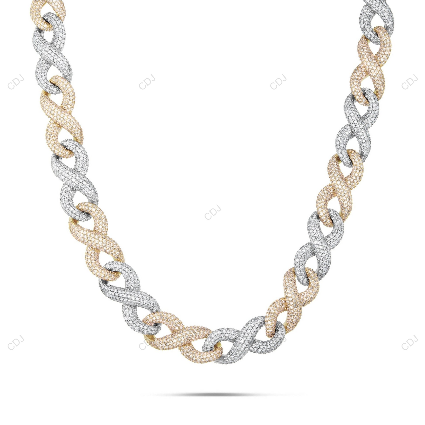 925 Silver Two Tone Miami Cuban Link Moissanite Chain CustomDiamJewel