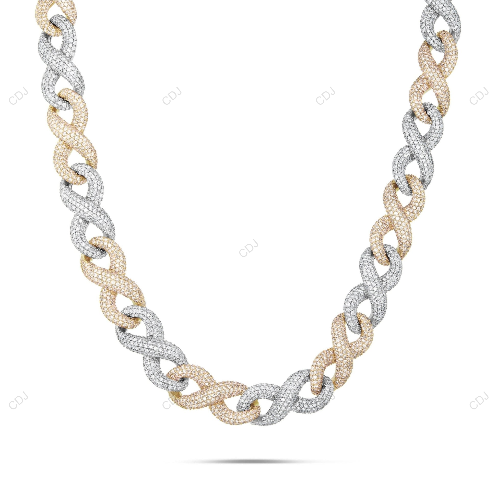 925 Silver Two Tone Miami Cuban Link Moissanite Chain CustomDiamJewel