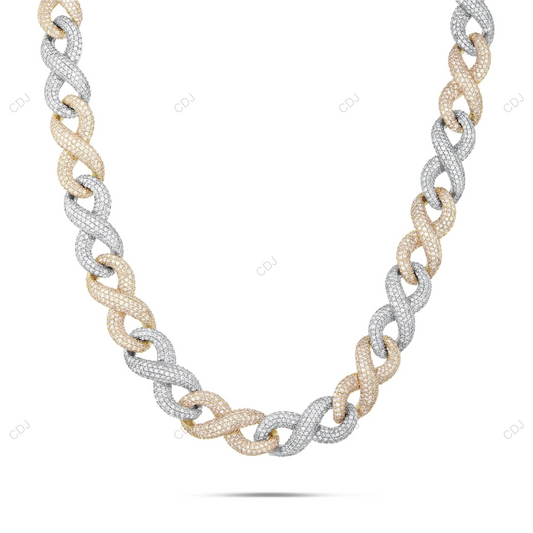 925 Silver Two Tone Miami Cuban Link Moissanite Chain CustomDiamJewel