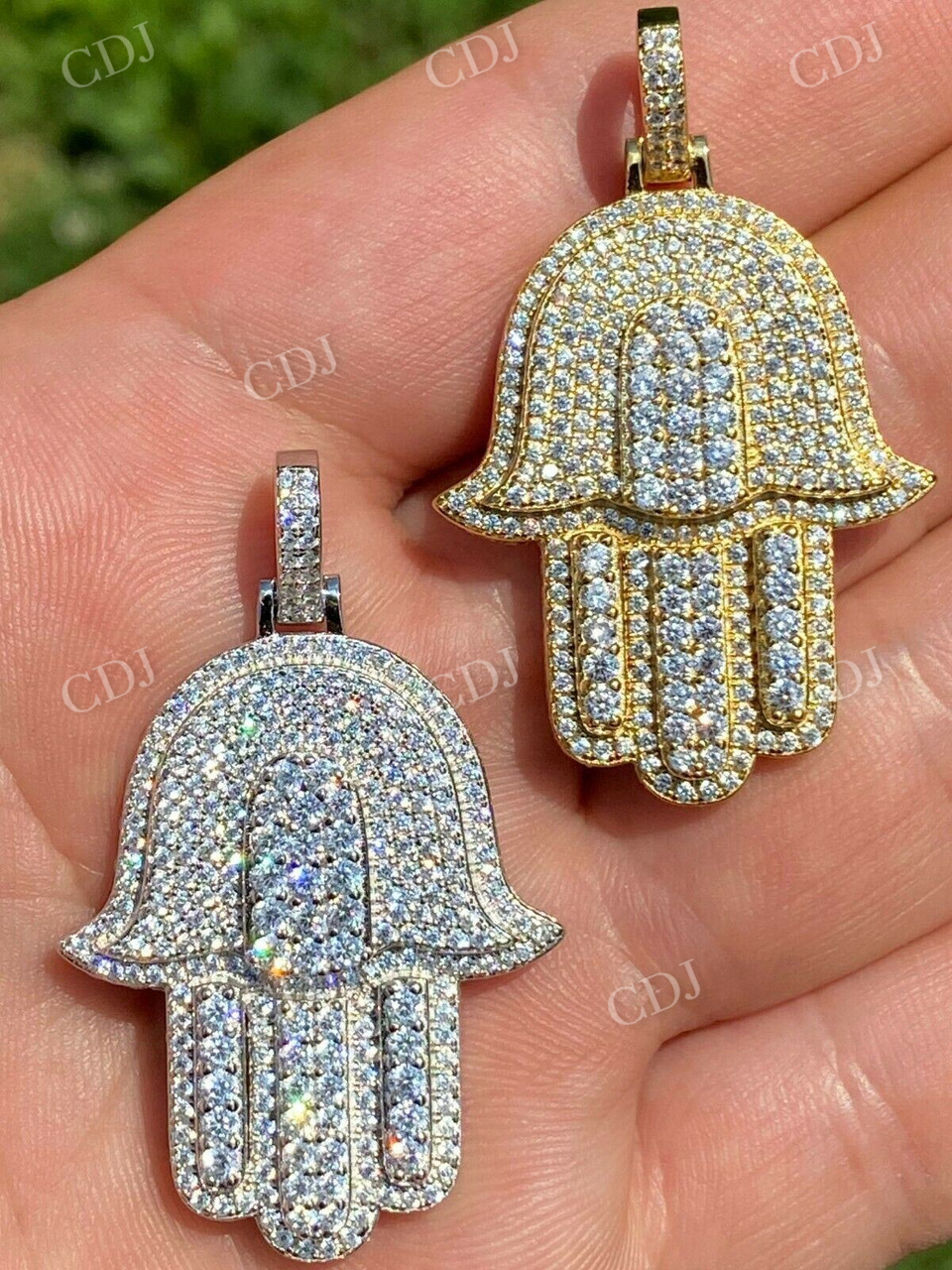 Hip Hop Hamsa Hand Lab Grown Diamond Pendant  customdiamjewel   