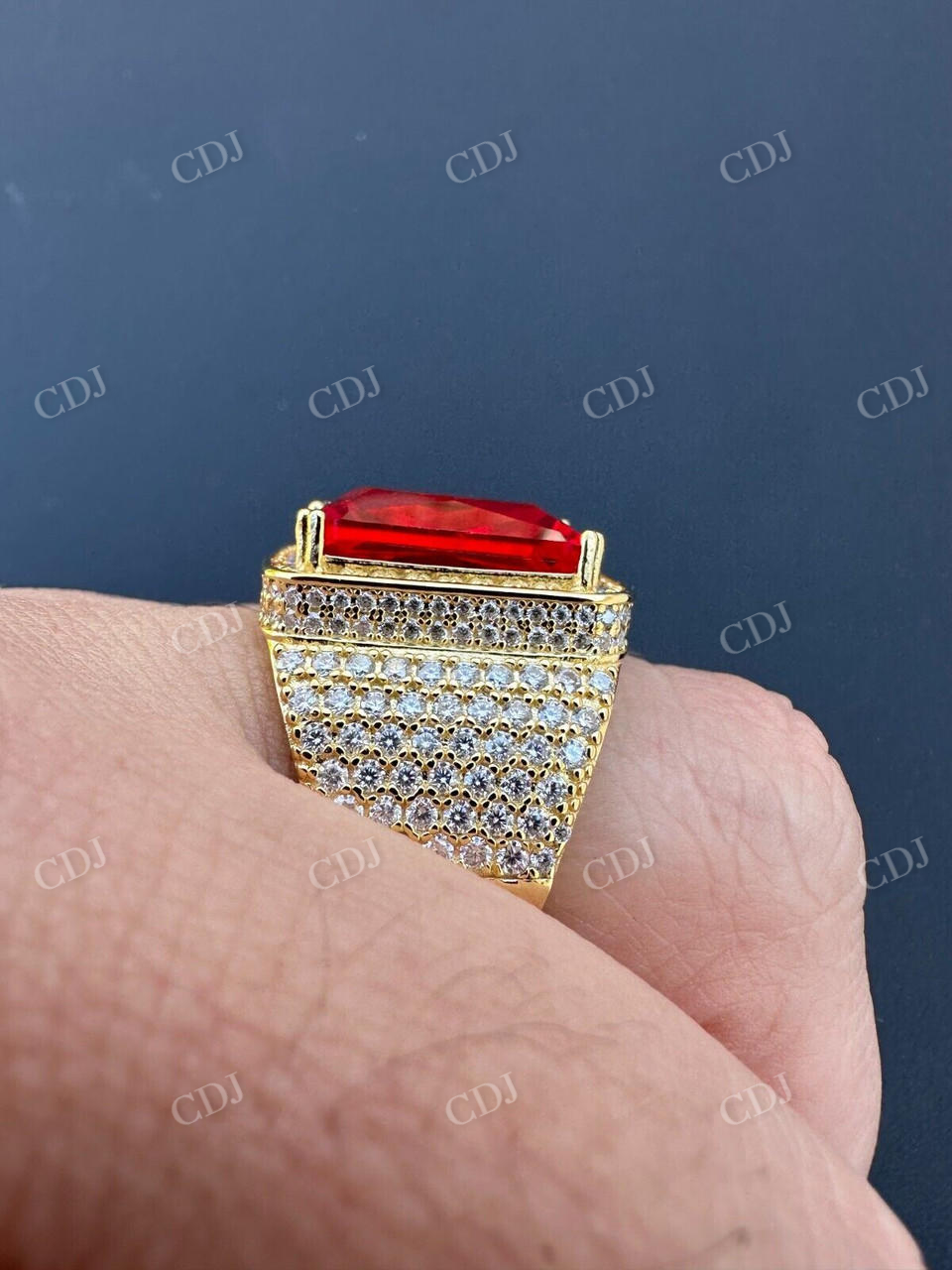 Radiant Cut Yellow Gold Ruby Stone Ring  customdiamjewel   