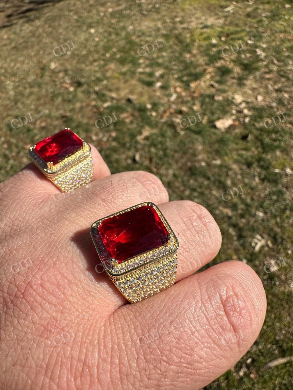 Radiant Cut Yellow Gold Ruby Stone Ring  customdiamjewel   