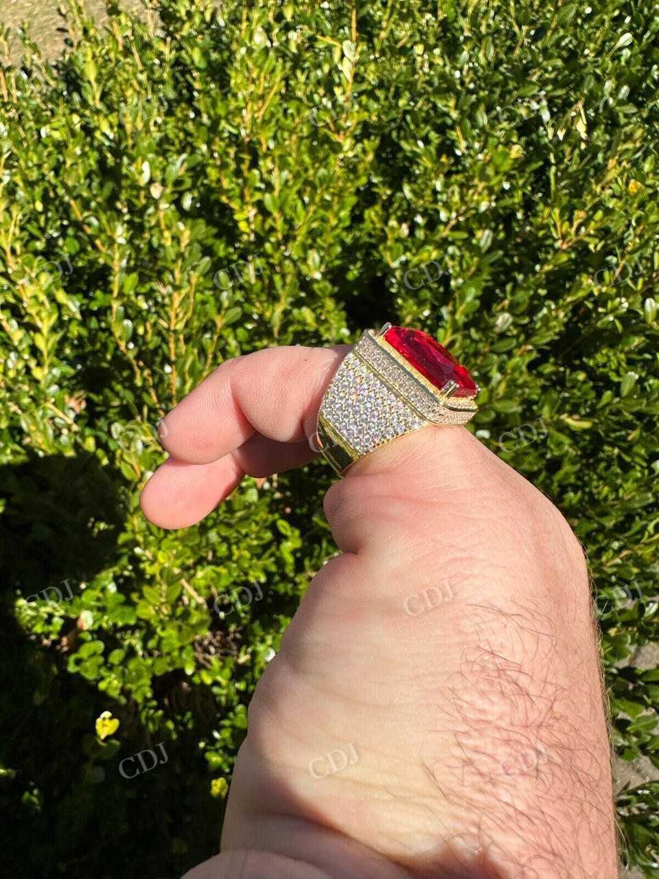 Radiant Cut Yellow Gold Ruby Stone Ring  customdiamjewel   