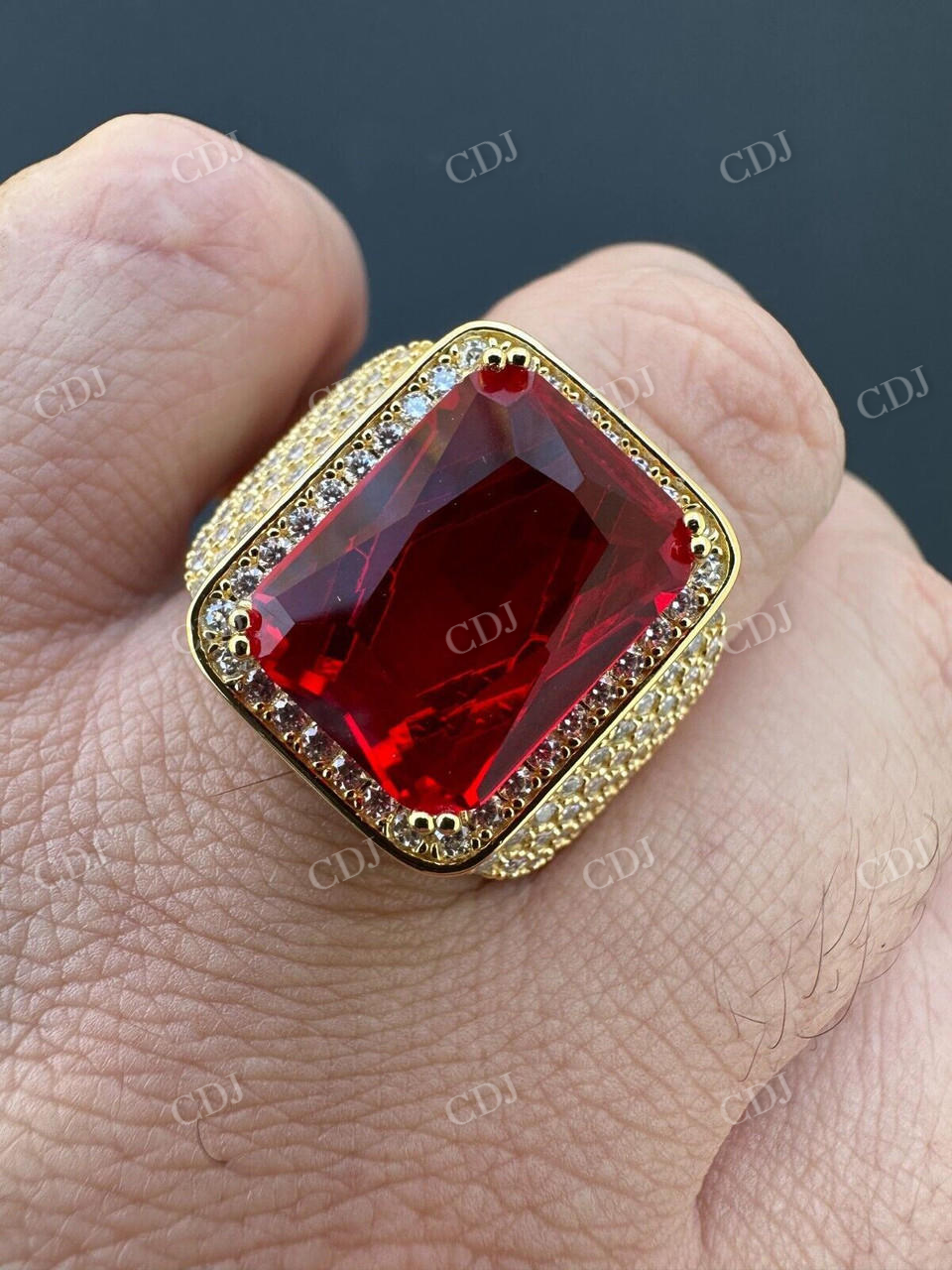 Radiant Cut Yellow Gold Ruby Stone Ring  customdiamjewel   