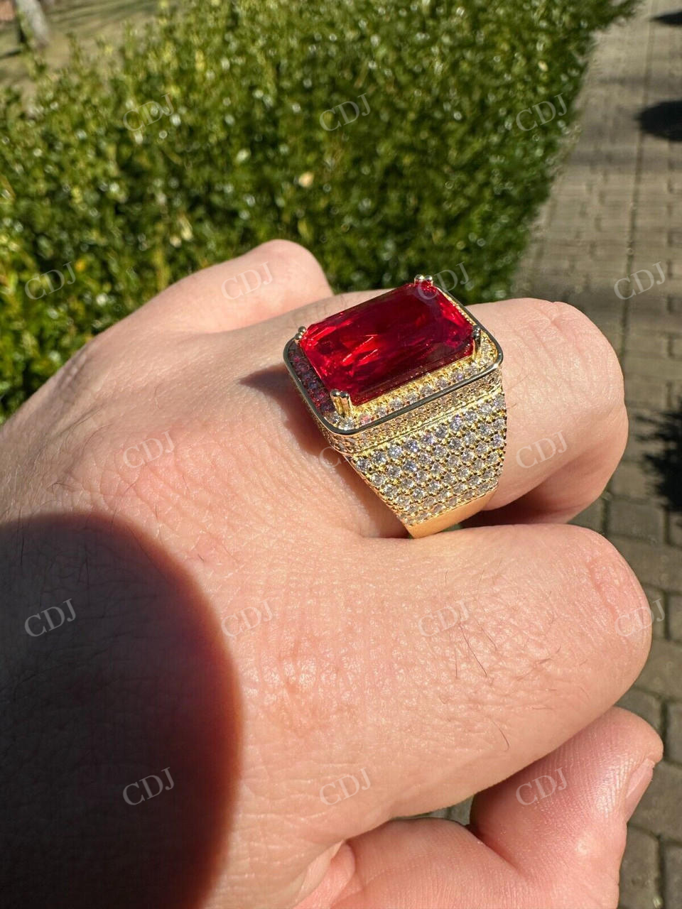 Radiant Cut Yellow Gold Ruby Stone Ring  customdiamjewel   