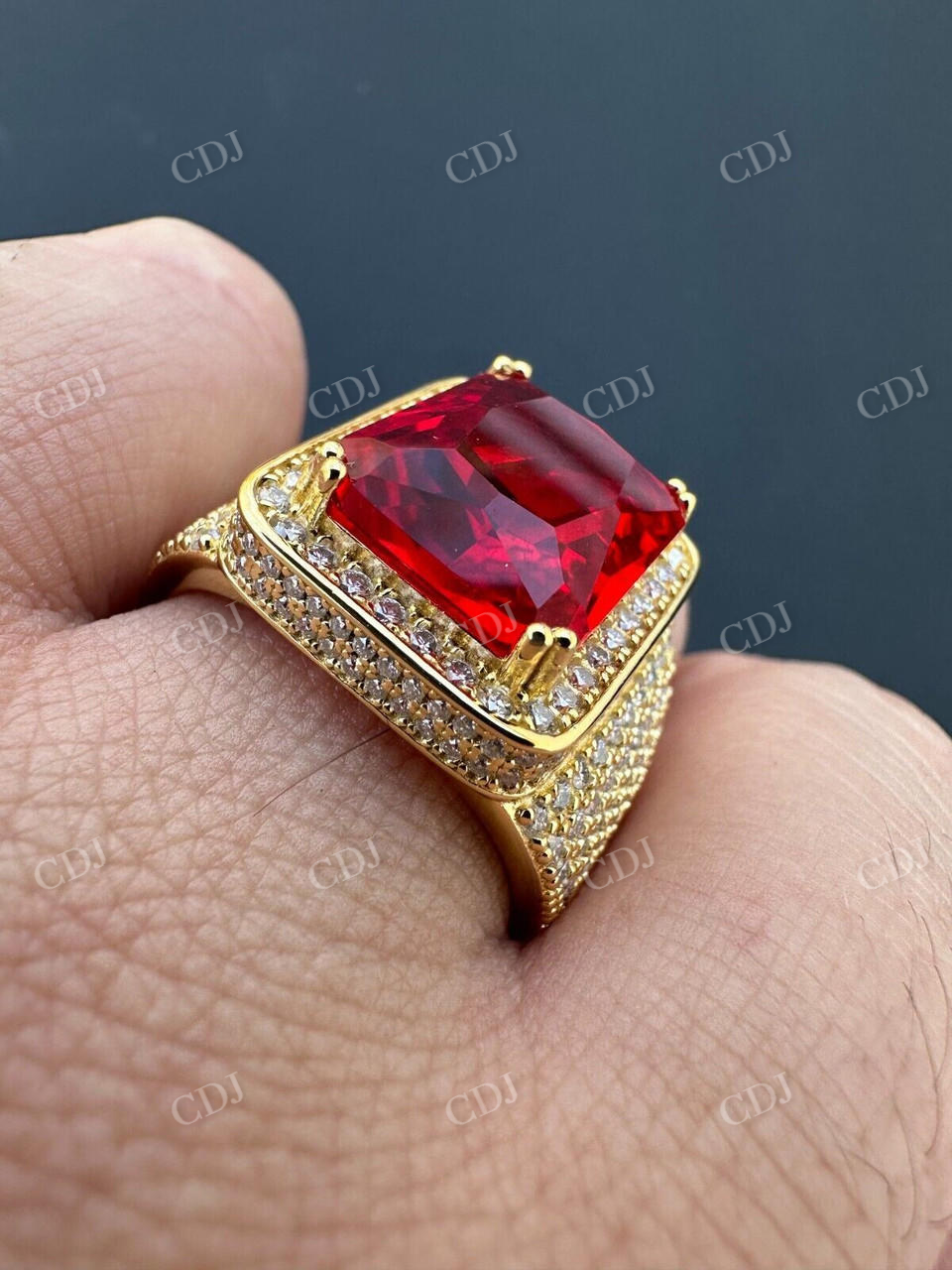 Radiant Cut Yellow Gold Ruby Stone Ring  customdiamjewel   