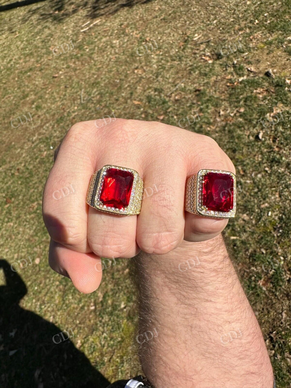 Radiant Cut Yellow Gold Ruby Stone Ring  customdiamjewel   