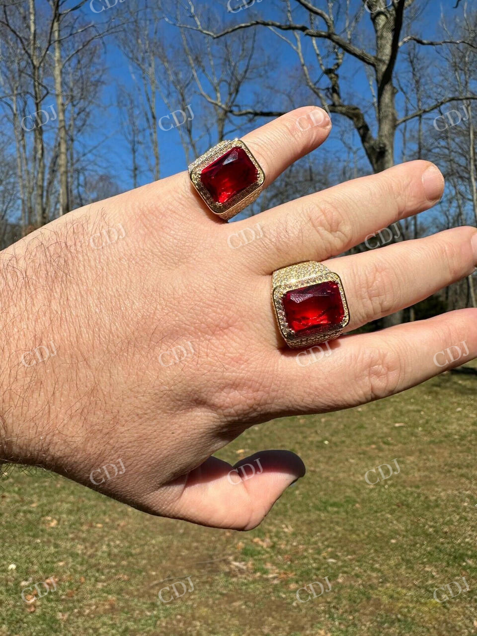 Radiant Cut Yellow Gold Ruby Stone Ring  customdiamjewel   