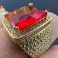 Radiant Cut Yellow Gold Ruby Stone Ring  customdiamjewel   