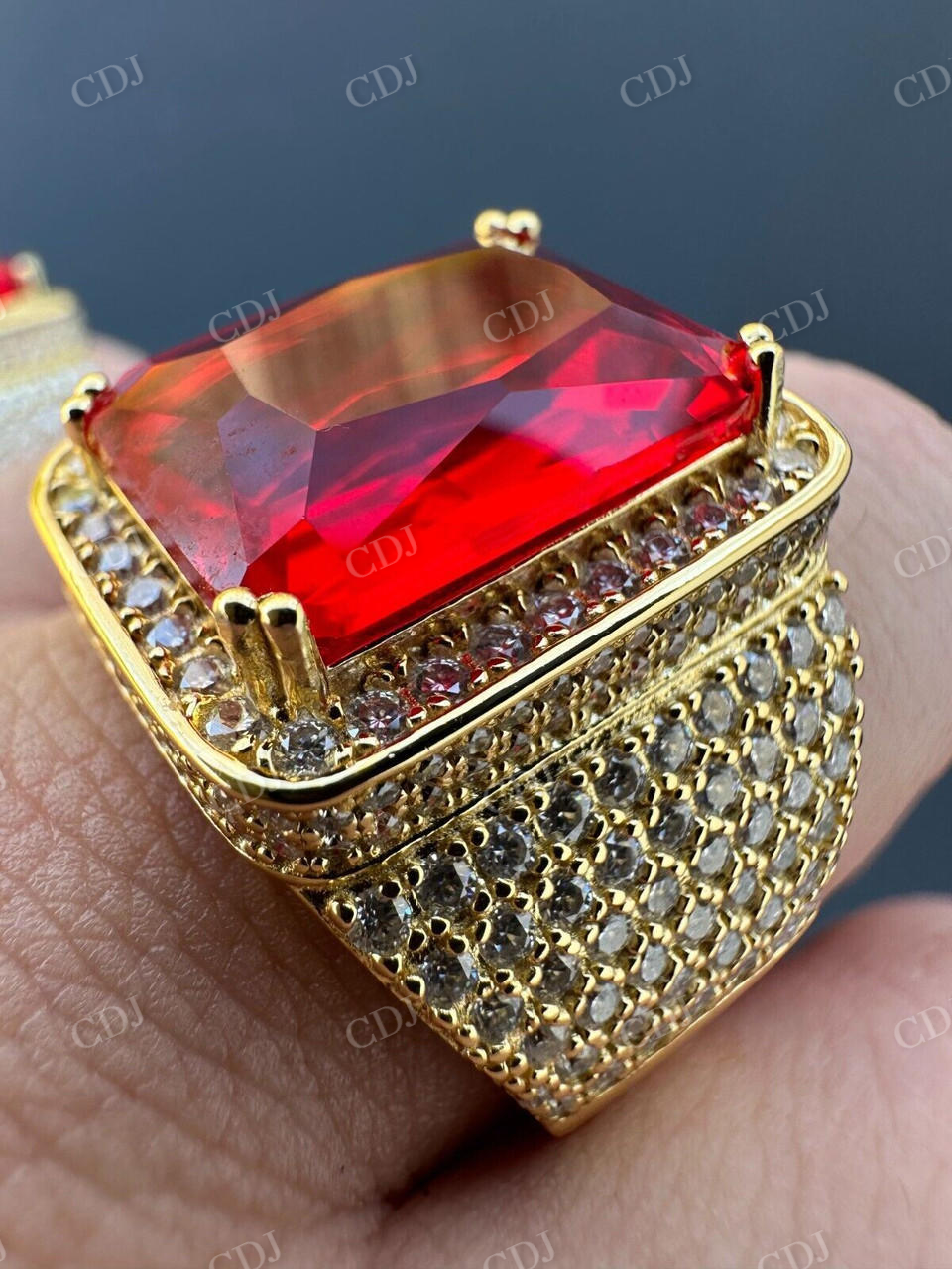Radiant Cut Yellow Gold Ruby Stone Ring  customdiamjewel   