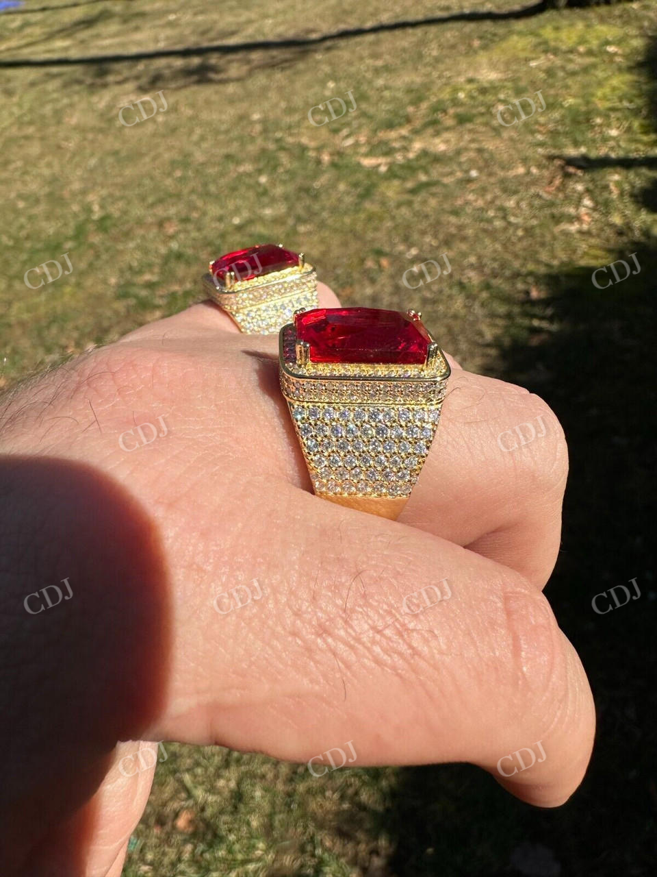 Radiant Cut Yellow Gold Ruby Stone Ring  customdiamjewel   