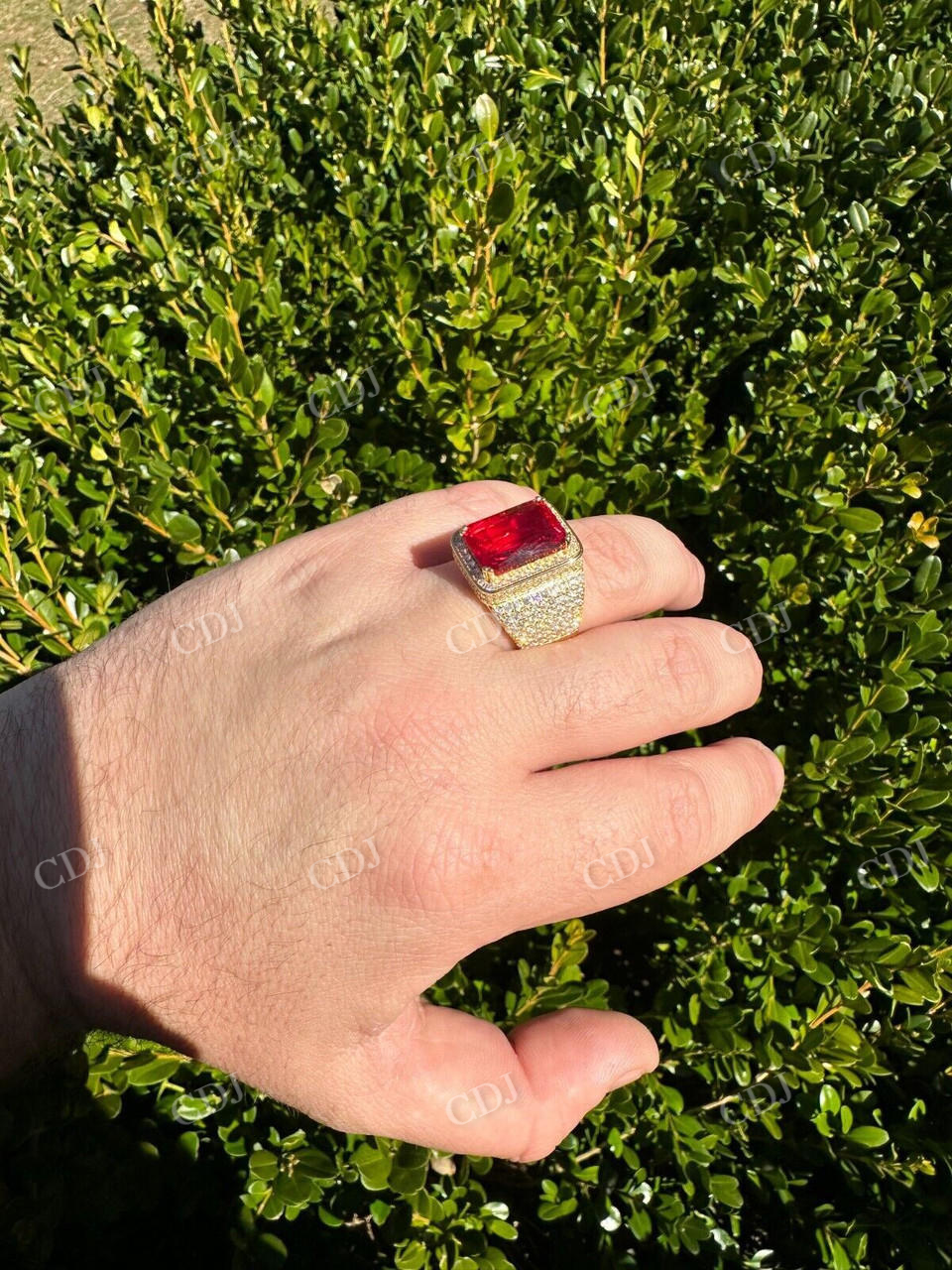 Radiant Cut Yellow Gold Ruby Stone Ring  customdiamjewel   
