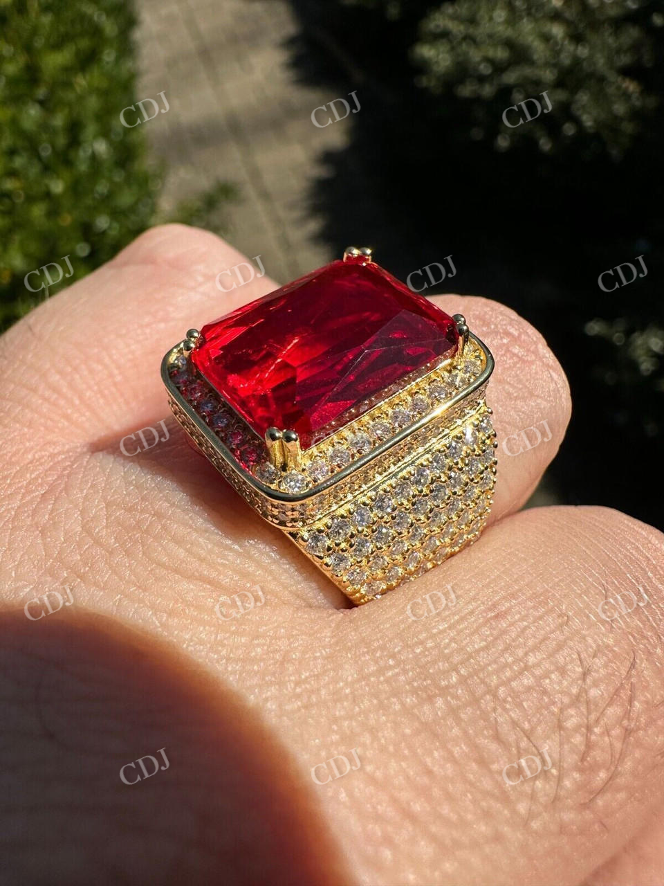 Radiant Cut Yellow Gold Ruby Stone Ring  customdiamjewel   
