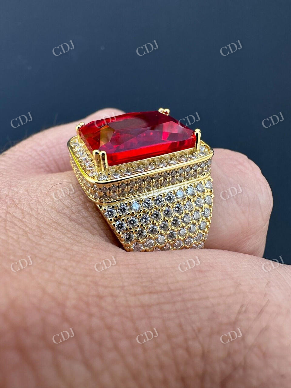 Radiant Cut Yellow Gold Ruby Stone Ring  customdiamjewel   
