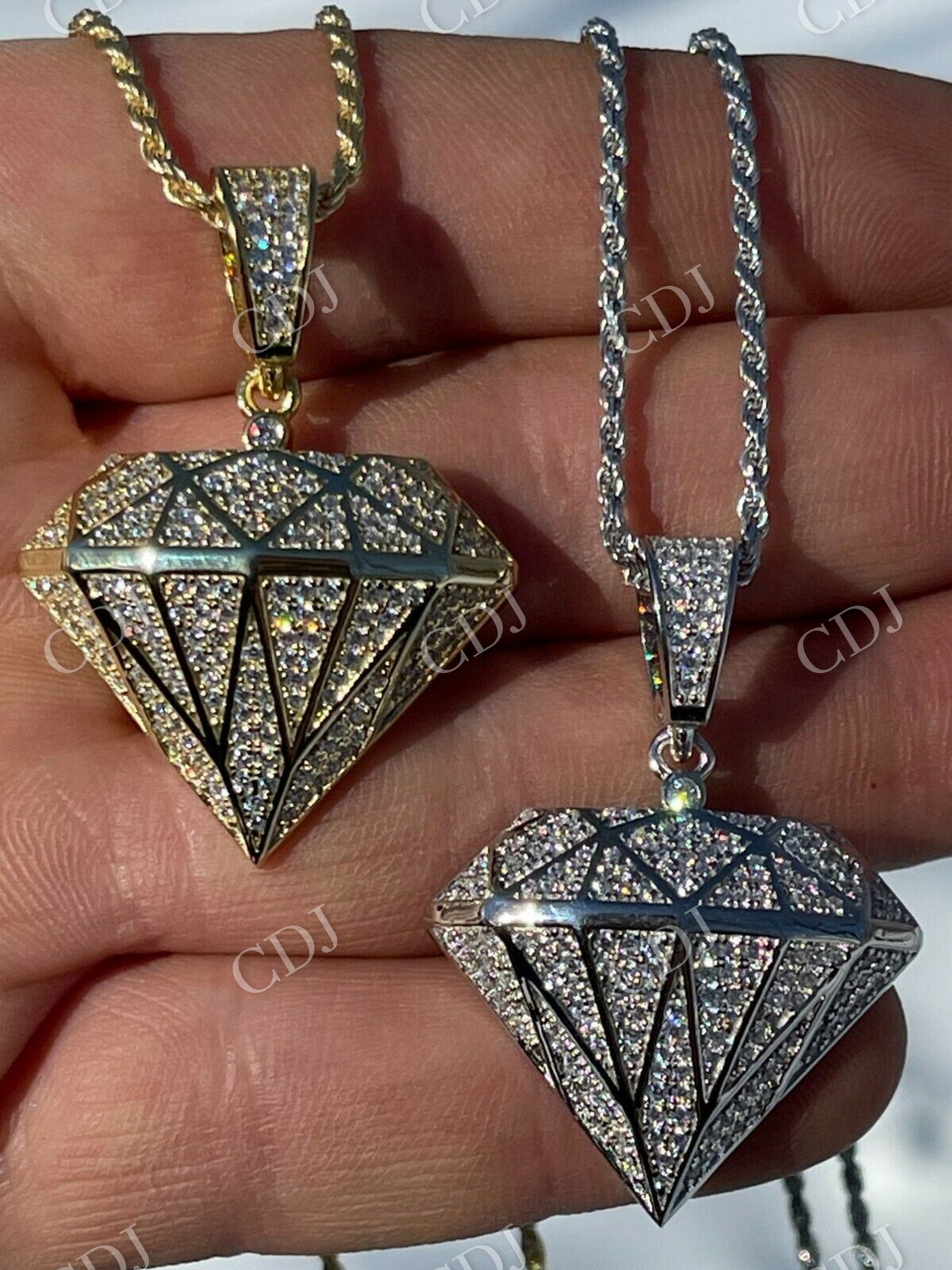 Iced Diamond Shape BLING Pendant  customdiamjewel   