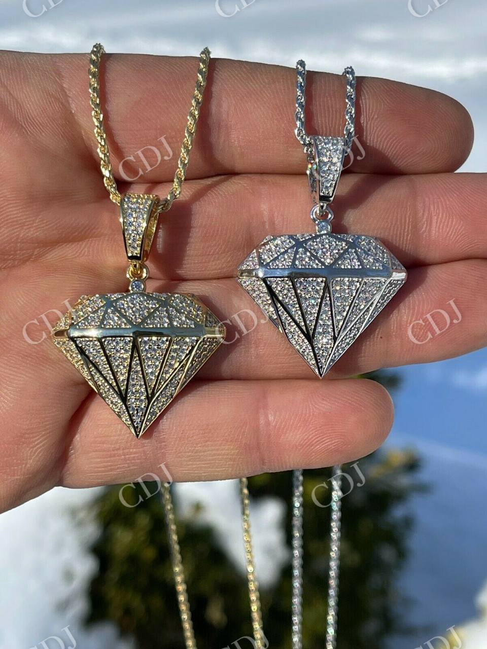 Iced Diamond Shape BLING Pendant  customdiamjewel   