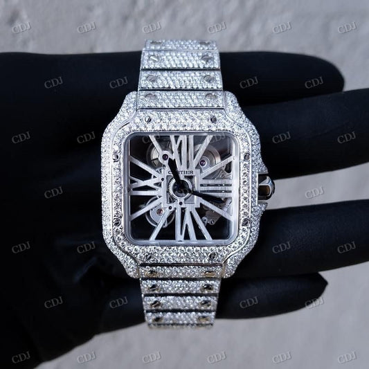 Full White Cartier Skeleton Iced Out Moissanite Diamond Hip Hop Male Watch hip hop jewelry customdiamjewel