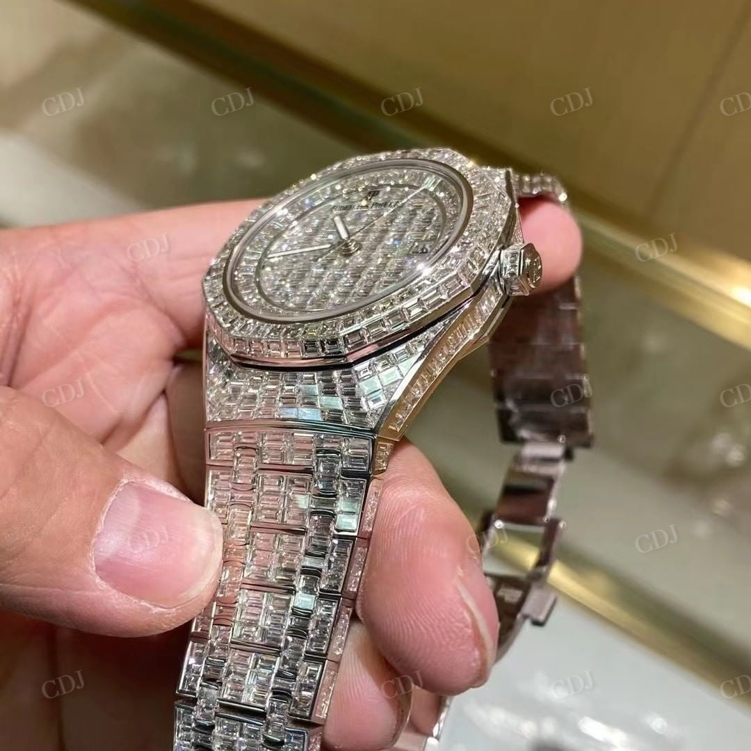 Fully Baguette Diamond Moissanite AP Iced Out Watch customdiamjewel