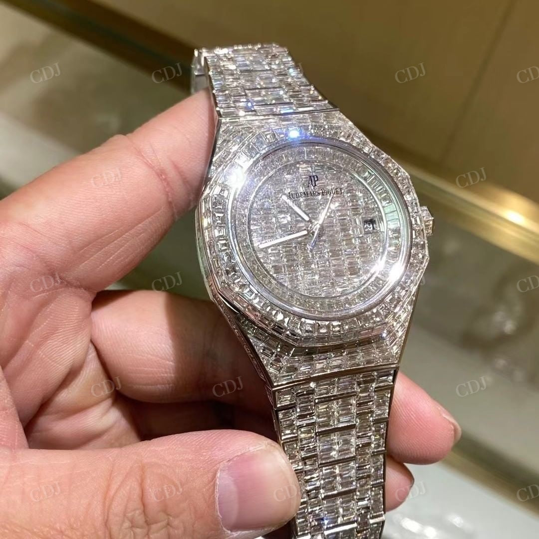 Fully Baguette Diamond Moissanite AP Iced Out Watch customdiamjewel