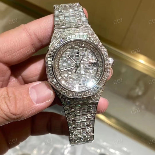 Fully Baguette Diamond Moissanite AP Iced Out Watch customdiamjewel