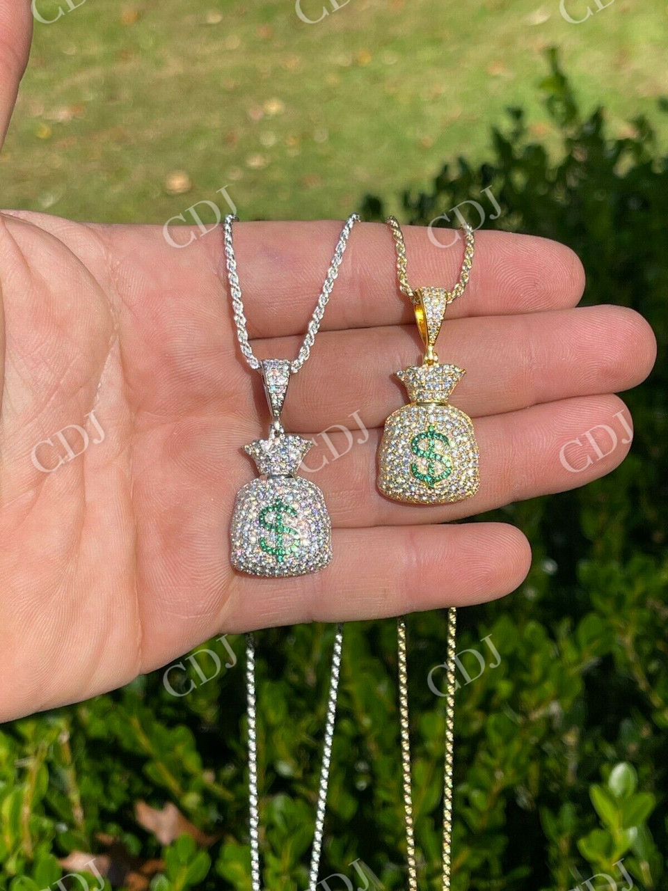 Silver/ Gold Money Bag Dollar Pendant  customdiamjewel   