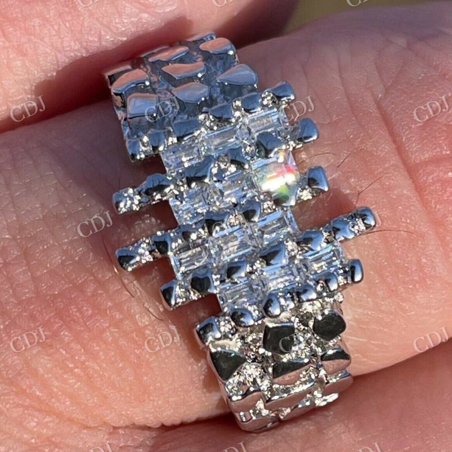 10K White Gold Baguette Diamond Ring  customdiamjewel   