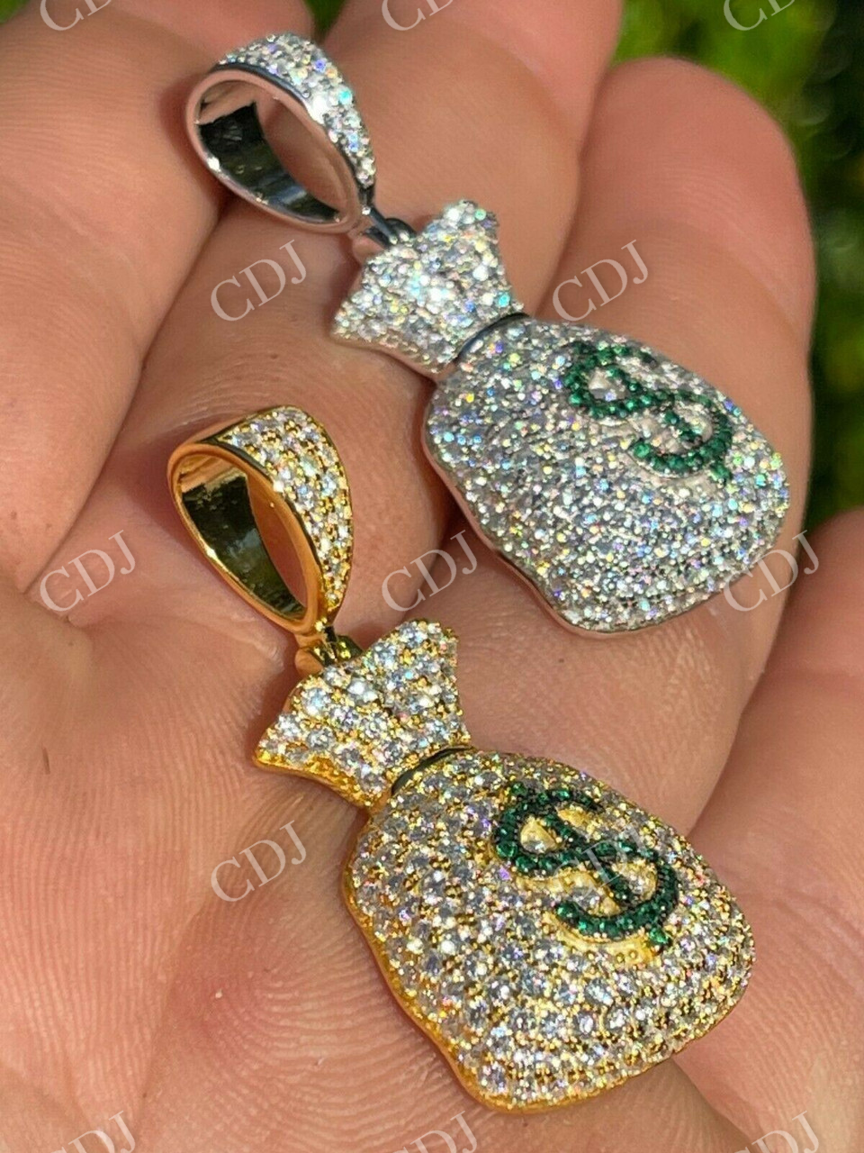 Silver/ Gold Money Bag Dollar Pendant  customdiamjewel   