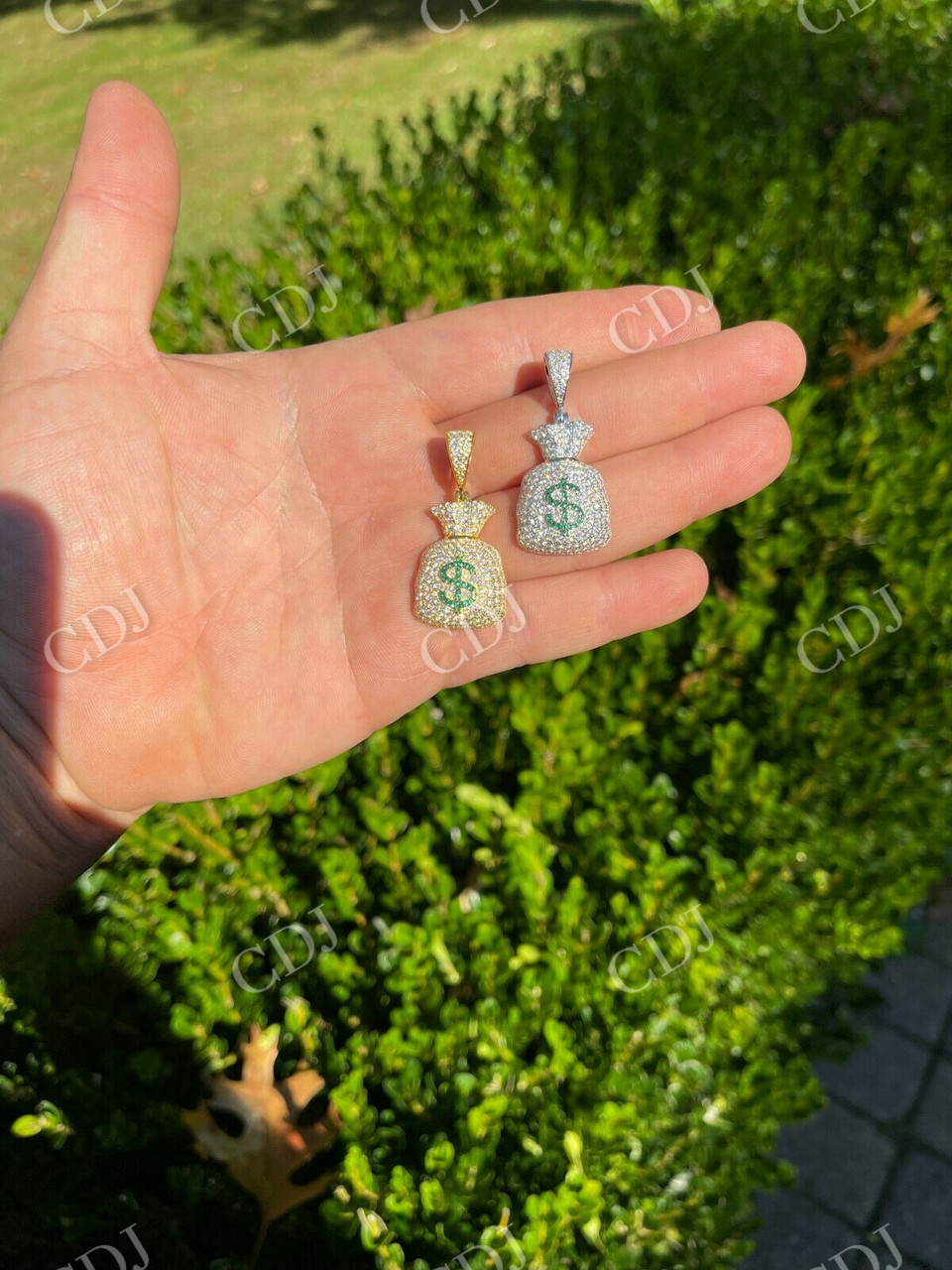 Silver/ Gold Money Bag Dollar Pendant  customdiamjewel   