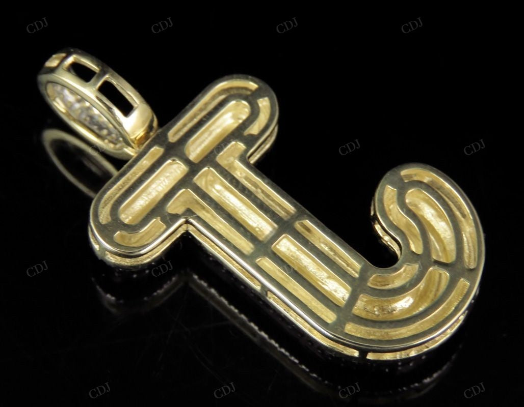 1.4" 0.75 CTW 10K Gold Natural Diamond J Letter Pendant CustomDiamJewel