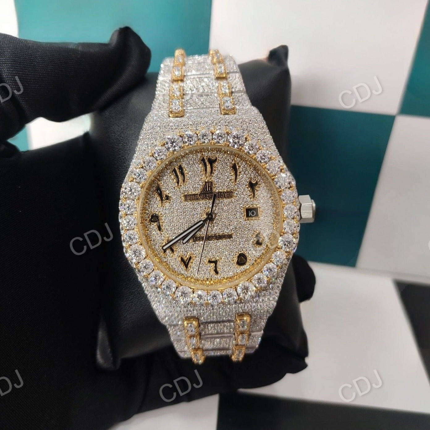 Classic AP Colorless Moissanite Diamond Two Tone Arabic Dial Modified Watch customdiamjewel