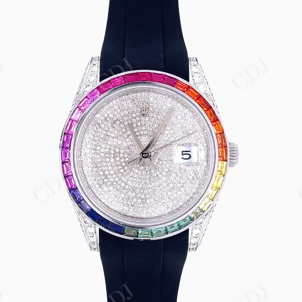 Custom Rainbow Bezel Rolex Moissanite Watch customdiamjewel