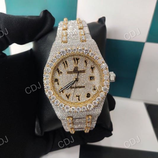 Arabic Dial Iced Out Diamonds Two Tone Watch customdiamjewel
