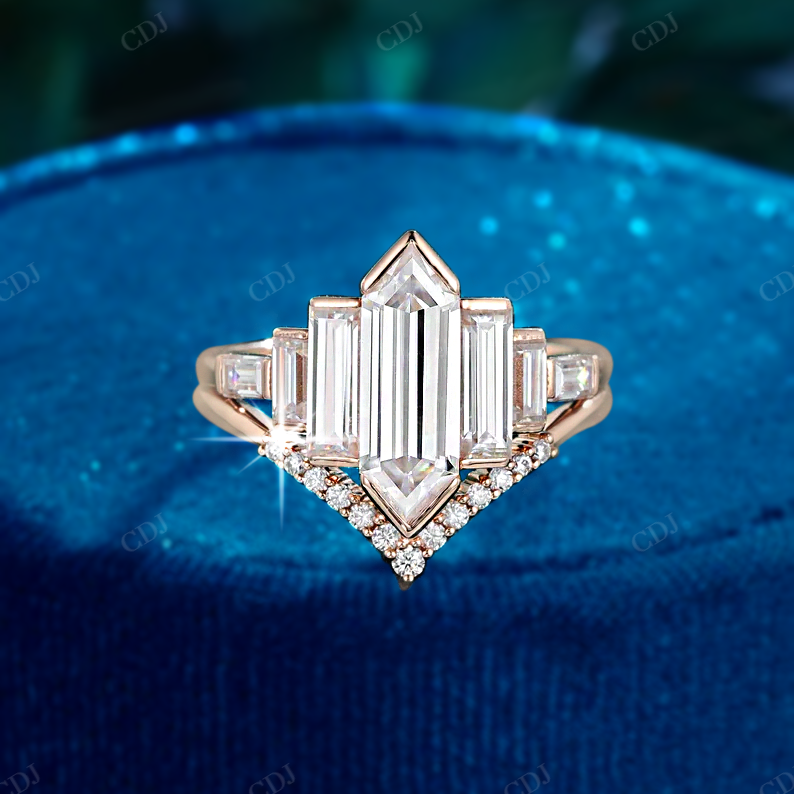 Hexagon and Baguette Cut Lab Grown Diamond Ring Set customdiamjewel