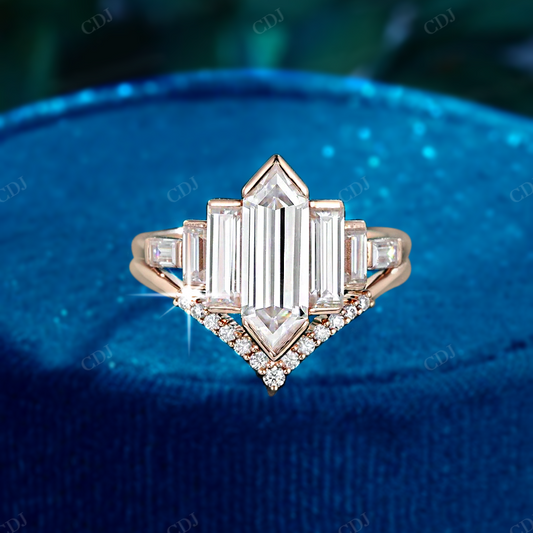 Hexagon and Baguette Cut Lab Grown Diamond Ring Set customdiamjewel