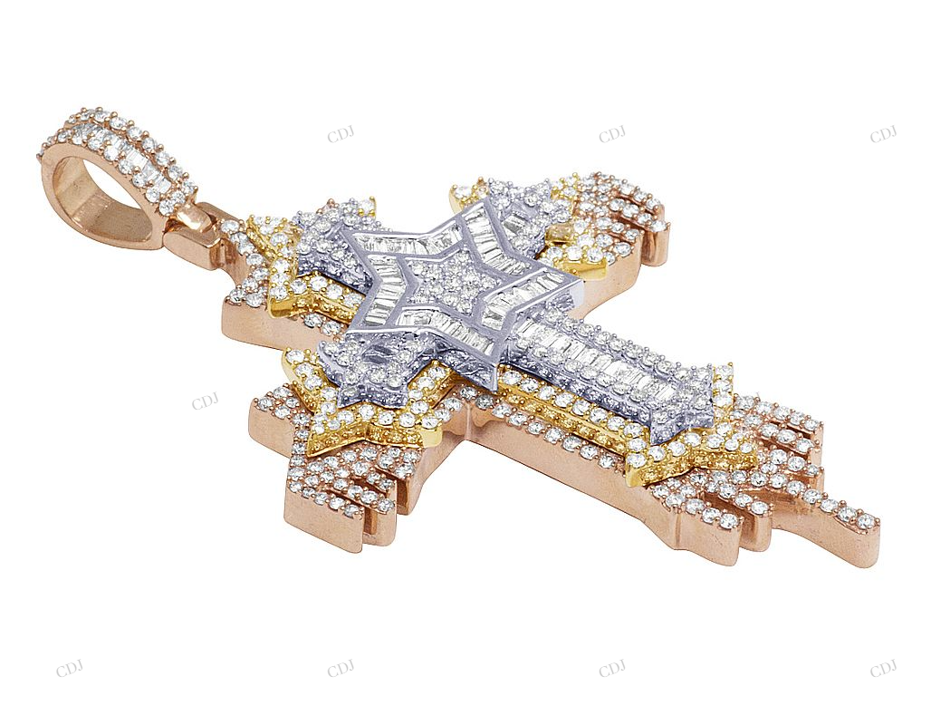 Tri Tone Dripping Cross Pendant hip hop jewelry CustomDiamJewel