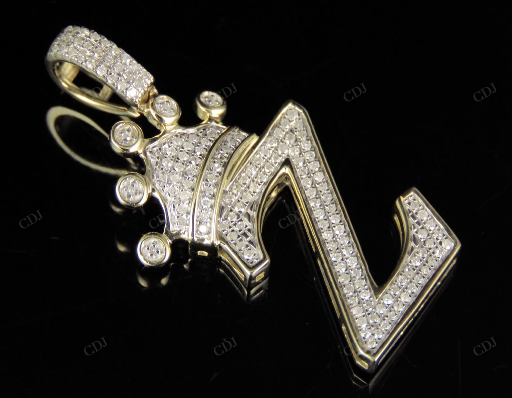 Personalized Crown Initial Letter 'Z' Diamond Solid Gold Pendant CustomDiamJewel
