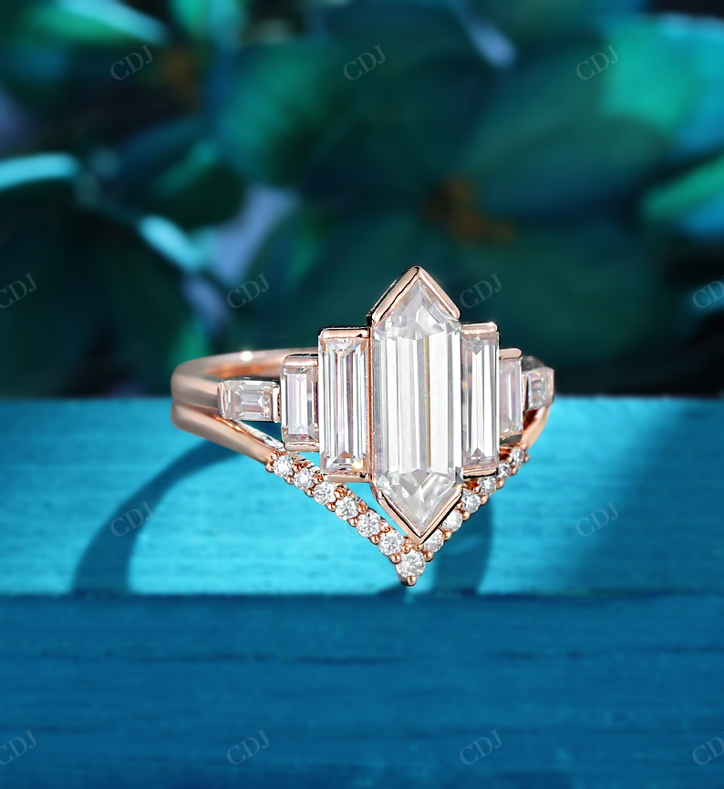 Hexagon and Baguette Cut Lab Grown Diamond Ring Set customdiamjewel