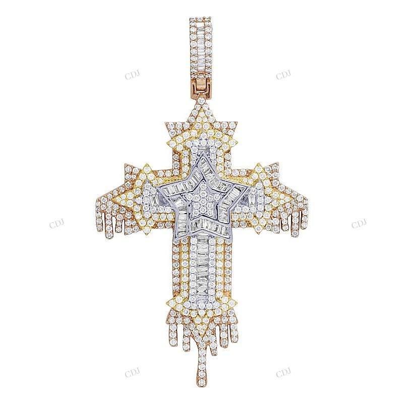 Tri Tone Dripping Cross Pendant hip hop jewelry CustomDiamJewel