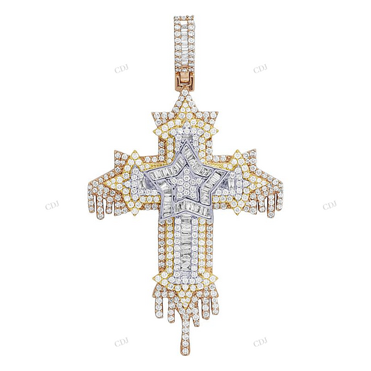 Tri Tone Dripping Cross Pendant hip hop jewelry CustomDiamJewel