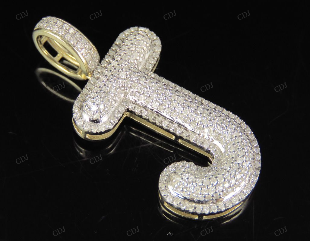 1.4" 0.75 CTW 10K Gold Natural Diamond J Letter Pendant CustomDiamJewel