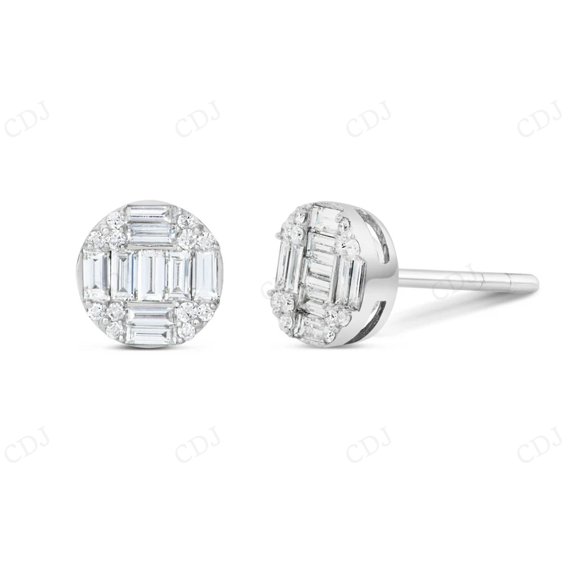 0.73 CT Baguette Diamond Cluster Circle Studs Stud earrings CustomDiamJewel