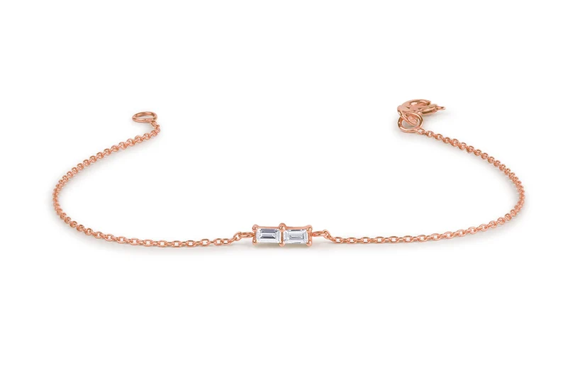 0.12CTW Moissanite Baguette Dainty Diamond Bracelet  customdiamjewel Sterling Silver Rose Gold VVS-EF