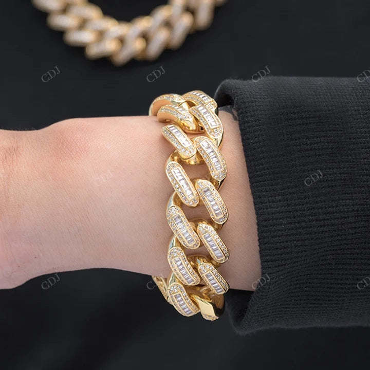 Yellow Gold Plated Full Ice Out Cuban Link Hip Hop Bracelet hip hop jewelry CustomDiamJewel