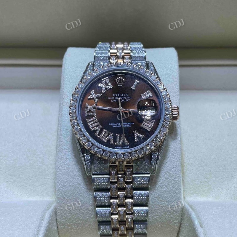 Moissanite Diamond 36mm Brown Dial Rolex Watch customdiamjewel